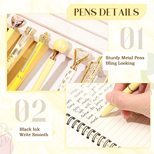 Image of Janmini Metal Crystal Glitter Ballpoint Pen Set 9 Pcs Black Ink Cute Cute Things Novelty Gifts for Women Girls Birthday Home Office (Yellow)