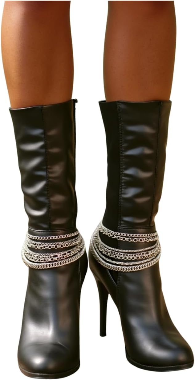 Women Western Fashion Jewelry Boot Silver Metal Chain Bracelets Shoe Multi Strands 2 PCS PAIR