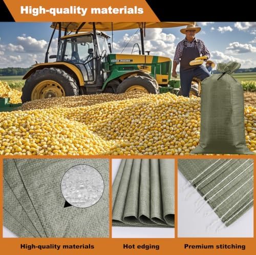 Heavy Duty Sand Bags for Flooding with Tie Strings, 14x26 inches (100 Sandbags- Green) — view 3