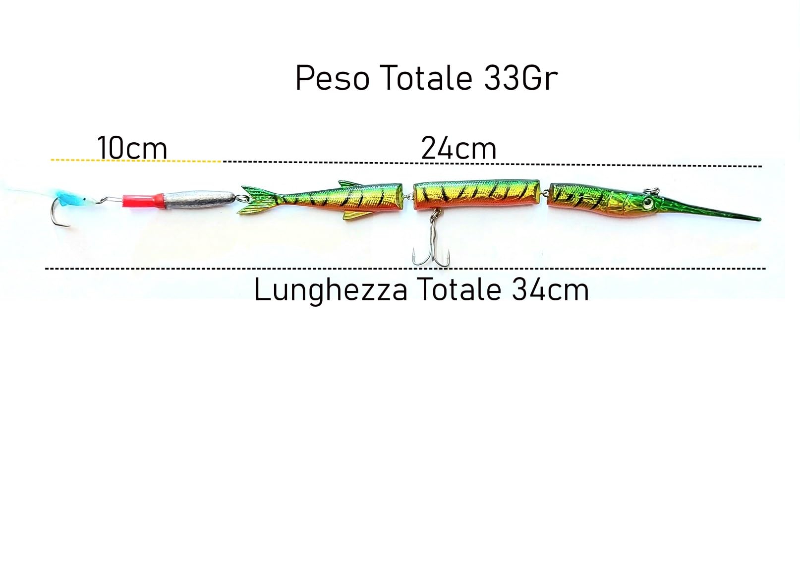 Aguglia Esca Artificiale Verde Piombata Pesca Spinning Pesce Serra Mare Top Water