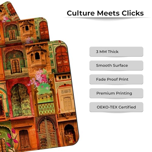 Image of Rajasthani Royal Doors Graphic Mouse Pad, Non-Slip Rubber Base Mousepad for Laptop, Computer & PC, 9x7.5 in - Enhanced Precision, Ergonomic Comfort, Ideal for Gaming & Office (Multicolor)