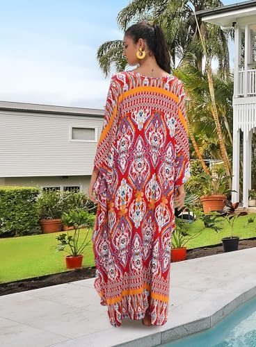 Image of Yanziliu Kaftan Dress for Women,Plus Size Hawaiian Batwing Sleeve Beach Cover Up Summer Swimsuit Dresses