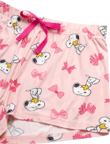 Image of COCO BRANDS Peanuts Snoopy Womens Pajama Set - 2 Piece Short Sleeve Button Down Sleep Shirt and Pajama Shorts
