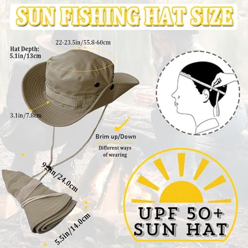 Taeku Buschhut, Herren Damen Mesh Bucket Boonie Hat Breite Krempe Sonnenhut mit Kinnband Fischermütze Outdoor Angelhut (Khaki)