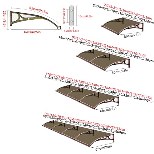 Auvent de terrasse moderne en polycarbonate marron premium avec profilé grand évier, 60 cm