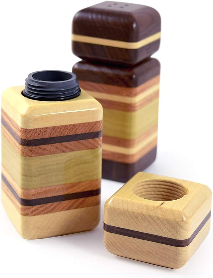 American Made 'Urban Stripe' Mixed Wood Salt and Pepper Shaker Set