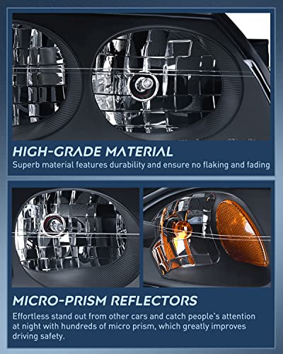 Nilight Headlight Assembly For 2000 2001 2002 2003 2004 2005 Chevy Impala Replacement Headlamp Black Housing Amber Reflector, 2 Years Warranty #TOP5