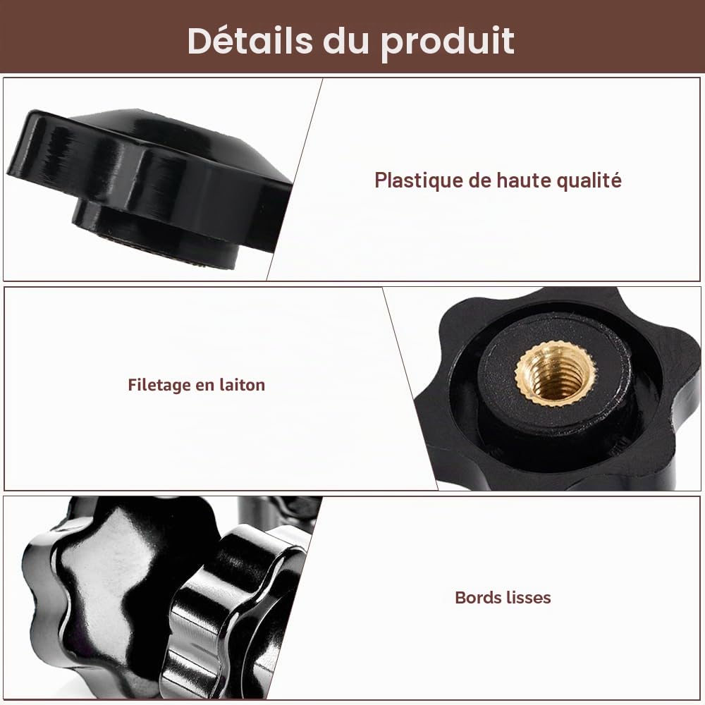 20 Pièces Bouton de Serrage M6x25mm, Bouton Moleté Ecrou, Écrous à poignée Étoile, Écrou de Serrage, Étoile Tête Écrous de Serrage Bouton, pour Mécaniques, Mobilier, Équipements Électroniques