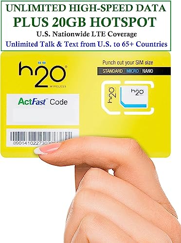 H2O Wireless U.S.A. SIM Card $60 Plan Triple-Cut SIM with Unlimited Data & International Talk & Text and Unlimited High-Speed 4G LTE/5G Data with 20GB Hotspot (30-Day Plan) JZN Market
