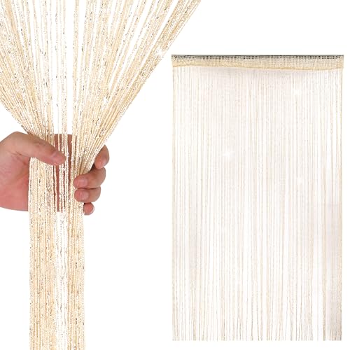 WedDecor Rideaux à cordons ivoire avec franges scintillantes, panneau moustiquaire, séparateur de pièce, rideau à franges pour portes, entrées, fenêtres, décoration de la maison, décoration
