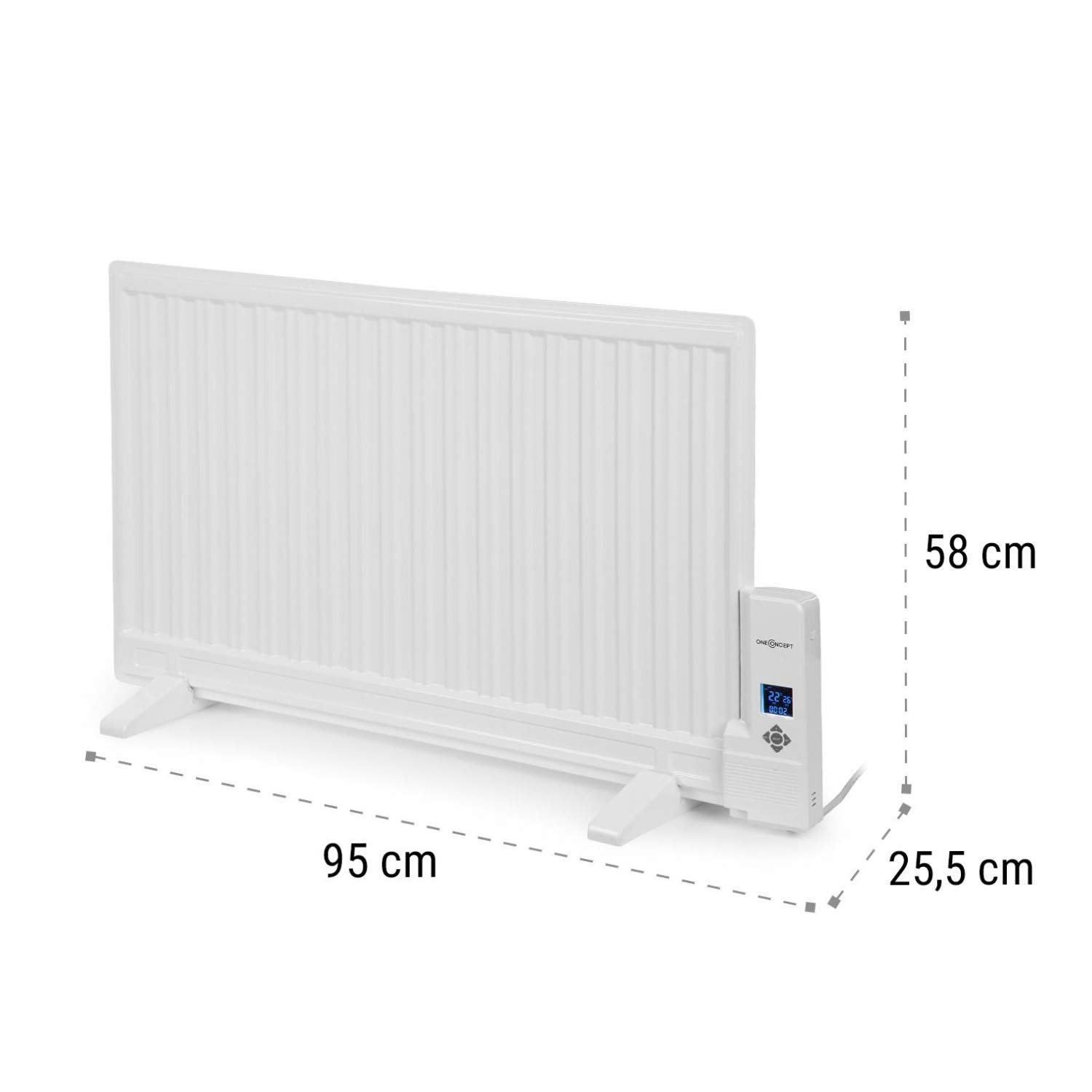 Oneconcept Wallander - Radiador aceite, Termostato regulable, Pantalla LED, Estufas aceite bajo consumo, Programable, Protección sobrecalentamiento, Móvil/Pared, 2 patas, 800 W, Blanco humo