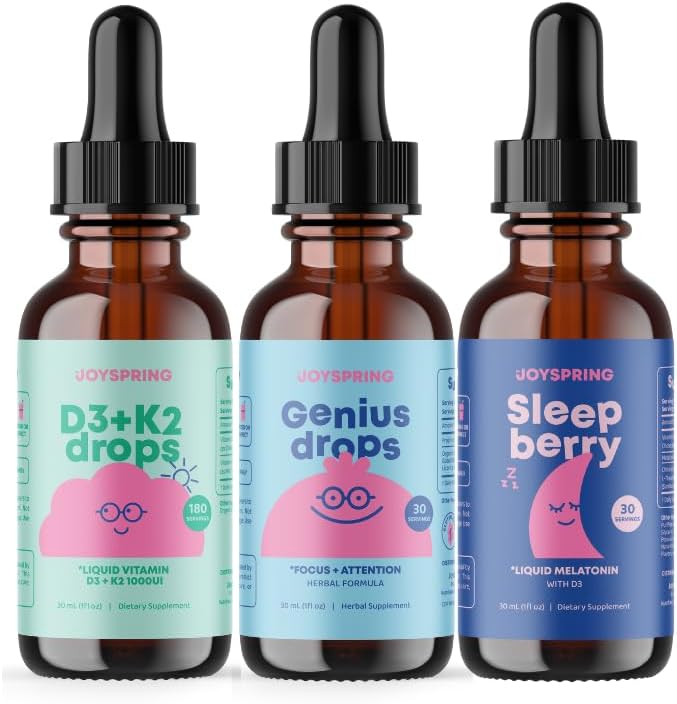JoySpring La vitamina D3 K2 para niños puede apoyar el sistema inmunológico saludable Vitamina D para niños, melatonina líquida para apoyar el
