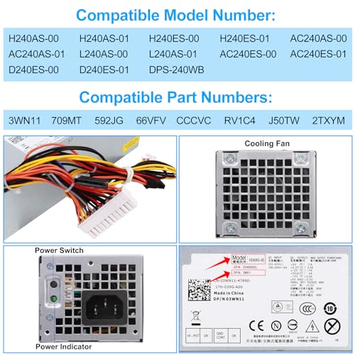 240W Alimentatore per DELL Optiplex 390 790 960 990 3010 7010 9010, solo per Piccolo Fattore di Forma SFF Sistemi H240ES-00 D240ES-00 AC240AS-00 AC240ES-00 DPS-240WB L240AS-00 H240AS-00 3WN11 - Alimentatore - Immagine 3