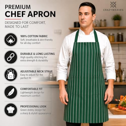 Image of 100% Cotton Cooking kitchen Apron for Women and Men chef apron With adjustable neckstrap and ties with center pocket with strong and durable cotton apron
