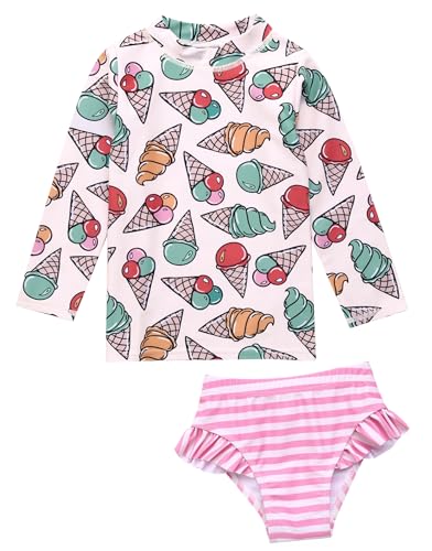 Image of VAENAIT BABY Girls Rash Guard Swimsuit UPF 50+ Long Sleeve Toddler Bathing Suit Ribbon Stawberry Floral Fruit for 2~8Years