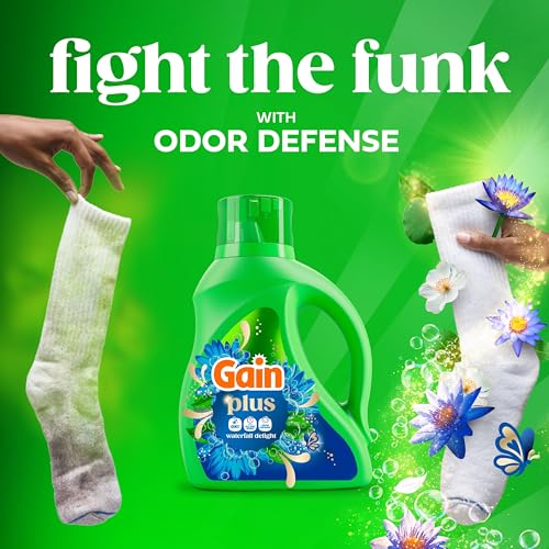Image of Gain Plus Liquid Laundry Detergent, Cleaner, Fresher, Now with Oxi, Waterfall Delight Scent, 99 fl oz, 75 Loads