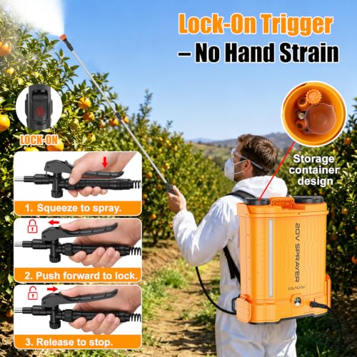 Rozlchar Backpack Sprayer 4.2 Gal Battery Powered, Compatible for DeWalt 20V Batteries(Tool Only), Electric Garden Sprayer with Mixing, 0-90 PSI Weed Sprayers with 6 Nozzles for Yard Lawn Farm — view 6