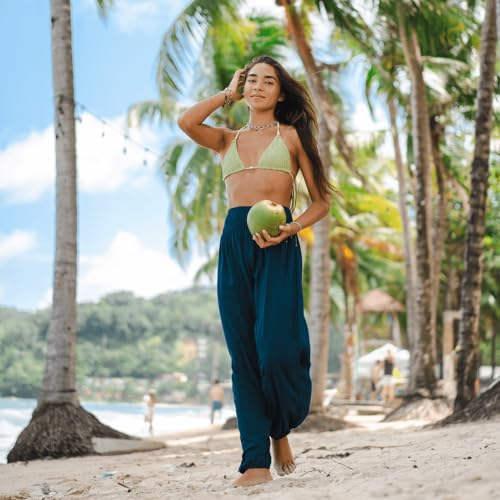 Image of Lotus and Luna Women's Harem Pants Thai Pants for Beach & Lounge High Waisted Flowy Boho Pants Genie Pants Yoga Pants