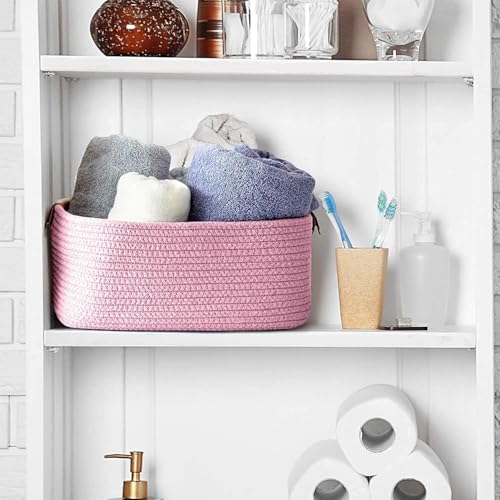 Image of GUDDE Cotton Rope Woven Storage Basket for Toys, Laundry & Blankets | Nursery Organizer Bin | Dog Toy Basket | Decorative Gift Hamper | Jute Style Home Storage (Pink1)