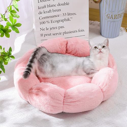 DOTBUY-SHOP Hundebet Katzenbett Hundekissen Grosse Hunde Kissen, Blumenform Plüsch-Hundekorb Hundebett Waschbar, für Welpe, Katzen, Kätzchen, Haustiere (50cm,Rosa)