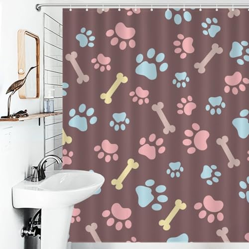 Rideau de douche polyester chien 152x183cm imperméable avec 12 crochets - 5