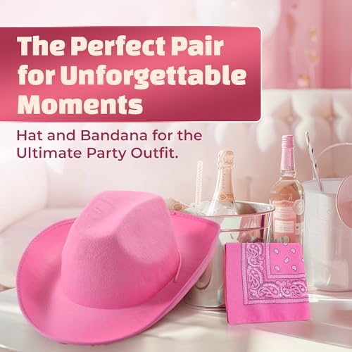 Ibasics Pink Cowgirl Hat With Bandana - Pink Cowboy Hat For Women And Teen Girls - Fun Novelty Cow Girl Hat thumb #3