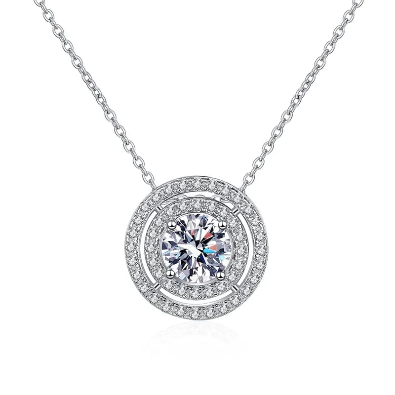 Collier en moissanite de mariage pendentif double halo argent certifié