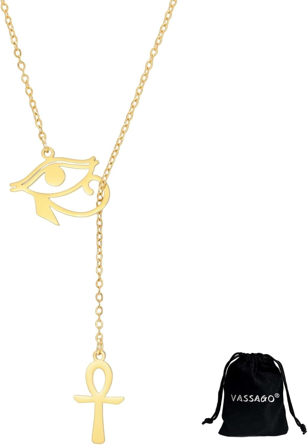 LGBBTI Ankh Cross Pendant Necklace for Men Women Eye of Horus Protection Jewelry Stainless Steel Ancient Egyptian Amulet Necklace, Gold Eye of Horus with Ankh Necklace 2