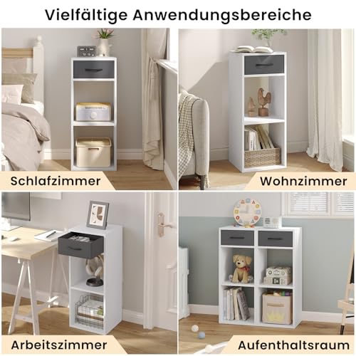 WOLTU Bücherregal mit 3 Ebenen, Standregal mit 1 Stoffschublade 2 Würfeln, offenes Regal, Aufbewahrungsregal klein, für Wohnzimmer Schlafzimmer Kinderzimmer, 32,4x80x30 cm, weiß, SK055ws