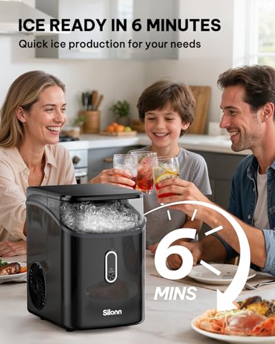 Image of Silonn Nugget Ice Maker Countertop, Pebble Ice Makers with Crushed Soft Chewable Ice, 33lbs Per Day with Scoop, Pellet Portable Ice Machines with Auto-Cleaning for Home, Kitchen, Office, Black