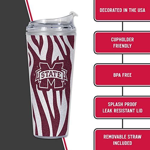 Image of Rico Industries NCAA Glitter 24oz Acrylic Glitter Tumbler with Hinged Lid, Officially Licensed Double Wall Tumbler with Straw