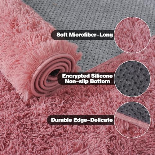 KING DARE Small Shag Rug 2x3 for Bedroom, Soft Fuzzy Bedside Throw Area Rug for Living Room Dorm, Non Slip Plush Carpet Modern Home Decor Aesthetic for Entrance Nursery Kids Room, Blush