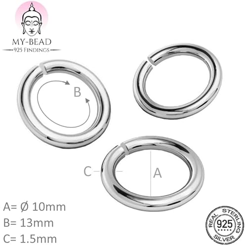 My-Bead Anillo de salto abiertas grande Ø 10mm Plata de ley 925 Anillos de Joyería para hacer a mano DIY