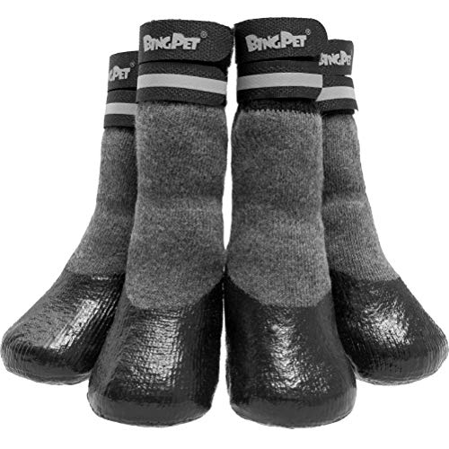 BINGPET Anti-Slip Dog Socks,Waterproof Paw Protectors with Reflective Straps Traction Control for Indoor