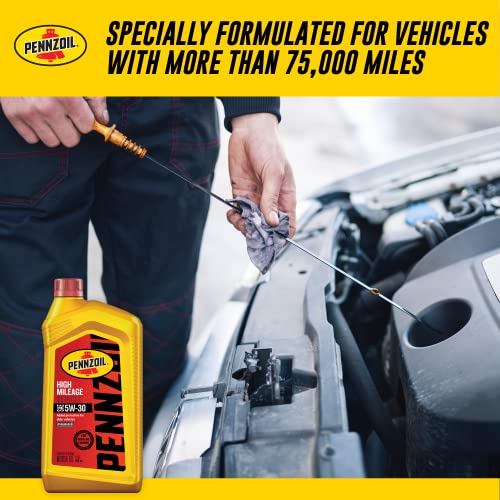 Pennzoil High Mileage Synthetic Blend 5W-30 Motor Oil For Vehicles Over 75K Miles (1-Quart, Case Of 6) #TOP4