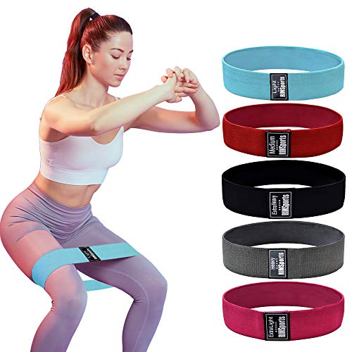 RIMSports Resistance Bands for Legs and Butt (Pack of 5) Non Slip Fabric Booty Bands Exercise Bands with 5 Resistance Levels Glute Bands, Workout Bands, Squat Bands for Thigh, Leg, Glute and Hip