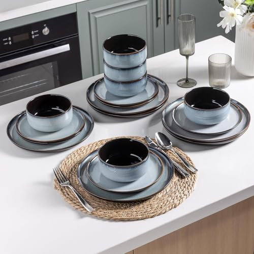 Image of LERATIO Ceramic Dinnerware Sets for 12, 36 Pieces Plates and Bowls Sets, Reactive Glaze Dishes -Scratch Resistant, Dishwasher&Microwave Safe&Oven Safe