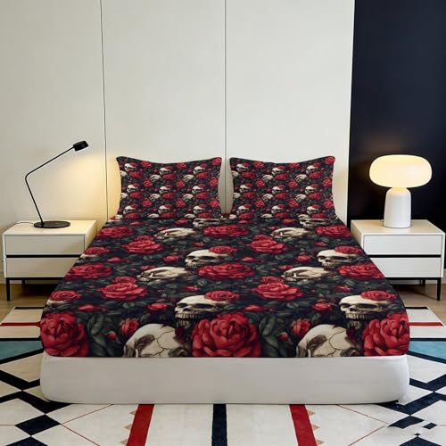 Drap housse crâne rose 90x200 microfibre matelas esthétique