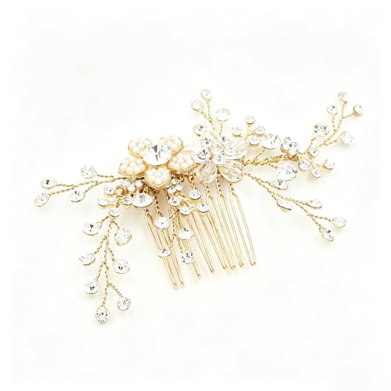 Beaded Crystal Floral Bridal Hair Comb Headpiece