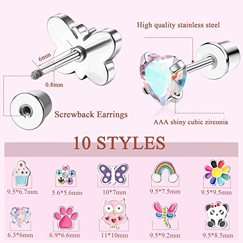 Finrezio Hypoallergenic Earrings for Girls Women Surgical Steel Screw Back Earrings Cute Earrings Girls Earrings Ages 8-12 Hypoallergenic Screwback Stud Earring Set3