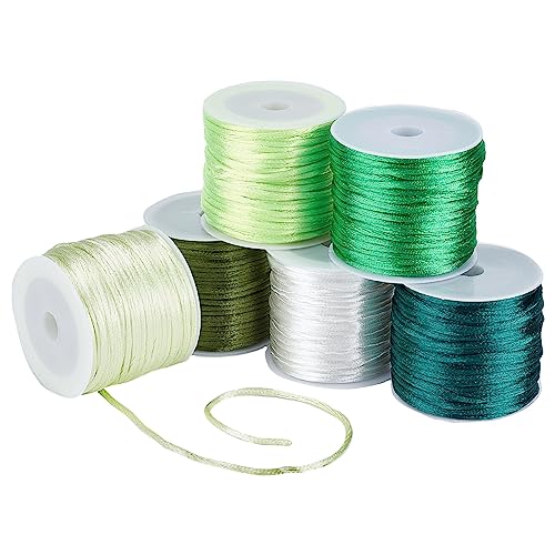 PandaHall 180 yardas/180m cuerda de nylon 1mm cola de rata cuerda de satén pulsera verde hilo para Macrame Kumihimo pulsera de la amistad collar nudo chino atrapasueños trenza