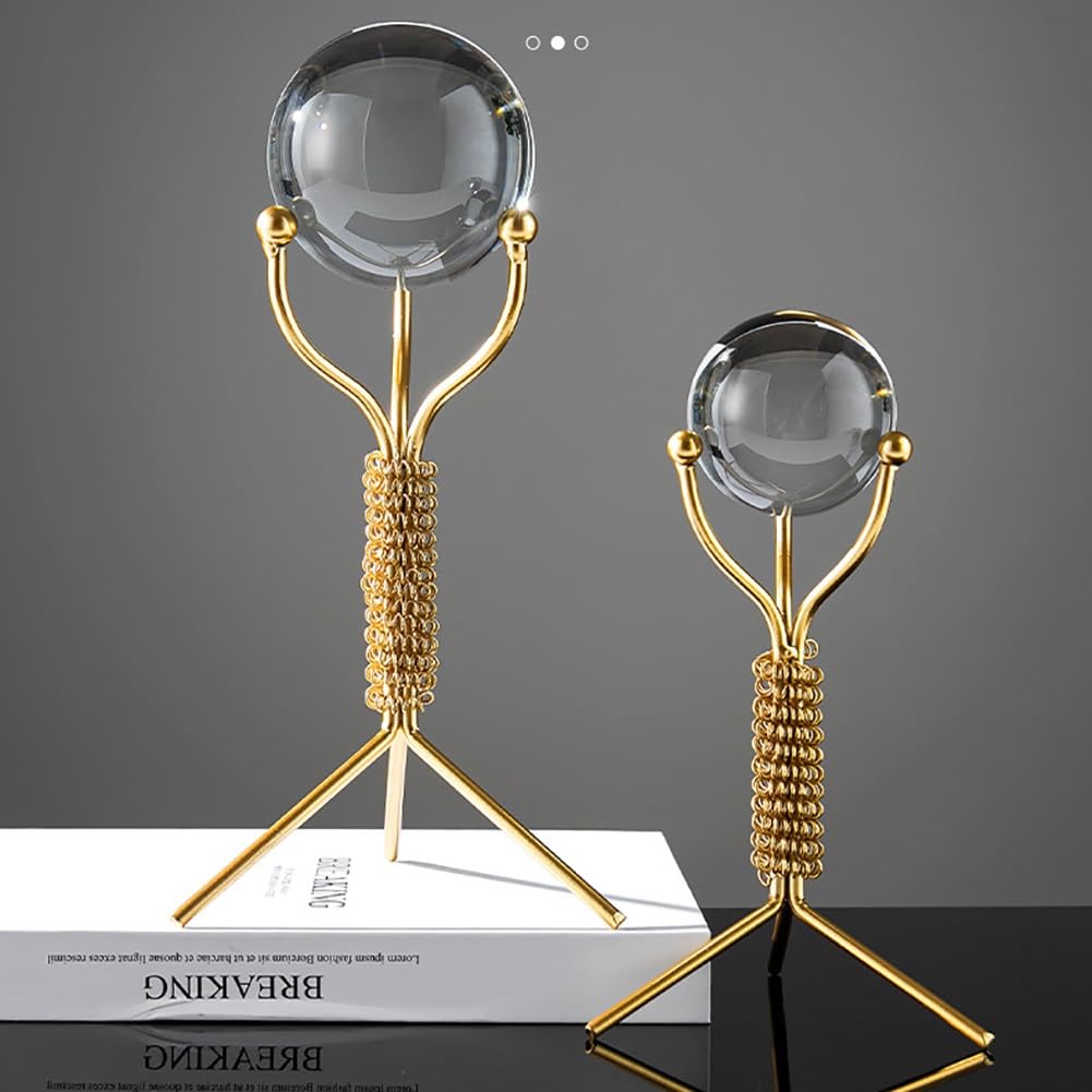 Sfera Di Vetro Trasparente, Sfera Di Cristallo Trasparente Con Supporto Dorato,Sfera Di Vetro Arte Astratta Moderna, Sculture In Metallo Fatte A Mano, Arte Di Ferro Per Ufficio A Casa, Soggiorno ( Col