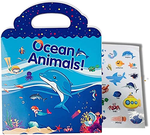 Image of Chocozone 32 Reusable Stickers Book Waterproof Stickers Toys for 2 Years Old Boys & Girls Learning Preschool Educational Book for Kids (Ocean Animals), Polyvinyl Chloride