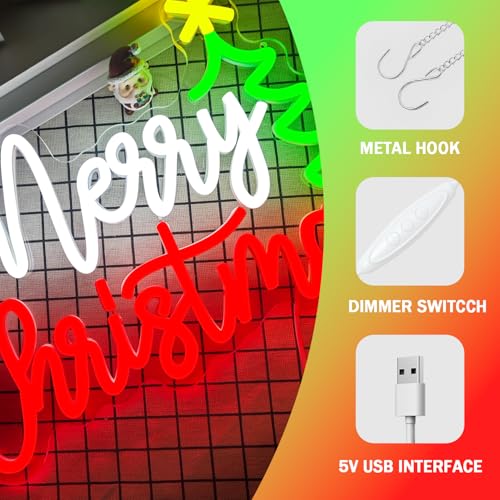 Image of LED Neon Light for Wall Decor - Dimmable Acrylic Neon Sign Merry Christmas Light up Sign for Xmas Party Decor Gifts