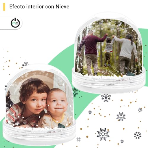 Miniatura 5 de Movilshop Bola De Nieve Personalizable Con 2 Fotos Globo De Nieve Con Copos Pvc De Alta Resistencia Transparente 8,5ø X 9 Cm Regalo Original Navidad, Cumpleaños Y San Valentín