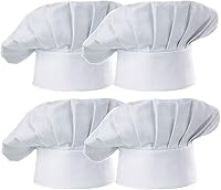 Hyzrz Chef Hats Set of 4 - Adjustable Elastic White Baker Caps, One Size Fits Most for Kitchen Pros