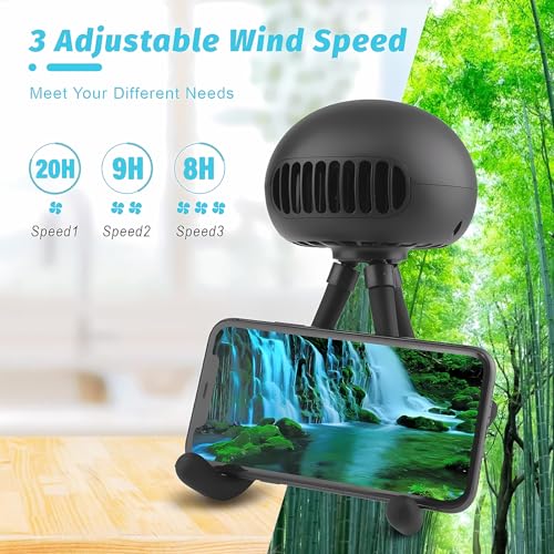 Image of Stroller Fan Portable Bladeless Fan 5200mAh Handheld Fan with Flexible Tripod Clip on Stroller Fan 3, car Seat, Crib, Bike and Desktop (black)