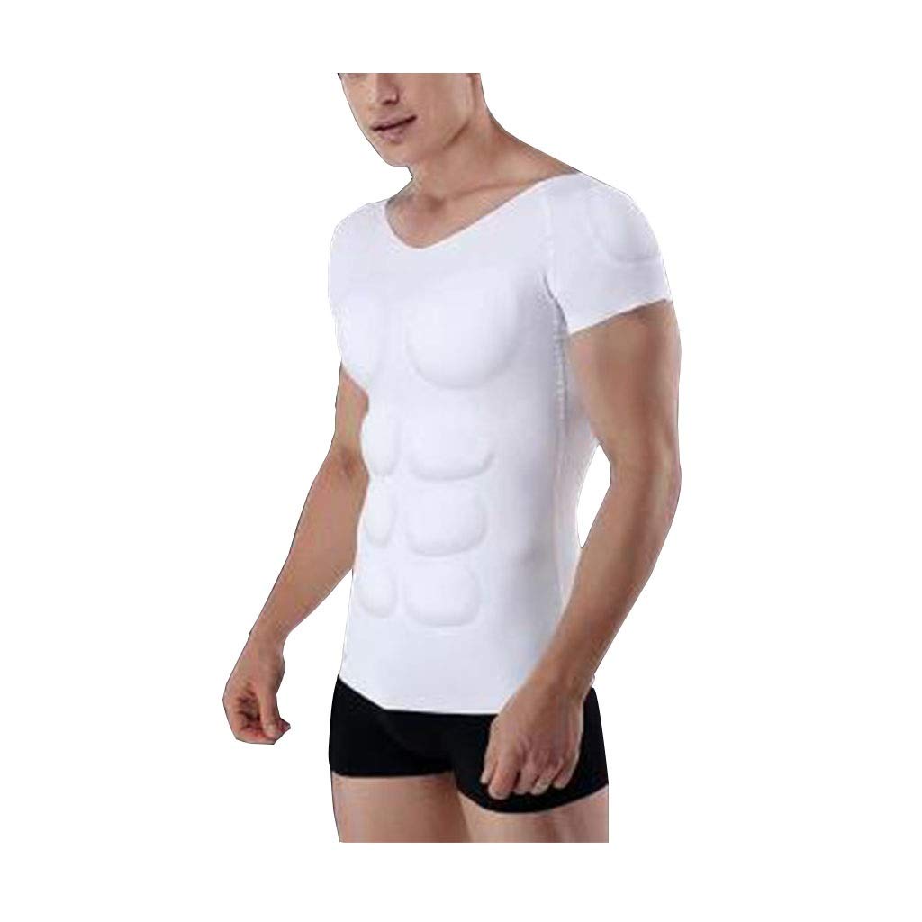 T-shirt muscles artificiels homme avec rembourrage épaules amovible blanc taille L