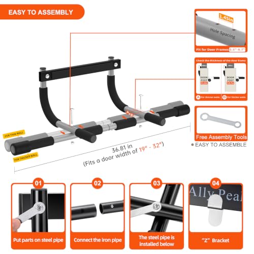 Ally Peaks Pull Up Bar for Doorway | Thickened Steel Max Limit 440 lbs Upper Body Fitness Workout Bar| Multi-Grip Strength for Doorway | Indoor Chin-Up Bar Fitness Trainer for 5.5"-8.7" door frame - Image 6