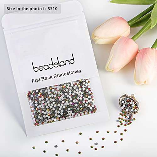 Image of Beadsland 2880pcs Flat Back Crystal Rhinestones Round Gems for Nail Art and Craft Glue Fix, Rainbow,SS10,2.7-2.9mm